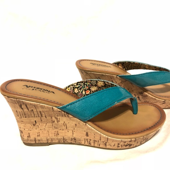 Arizona Jean Company Turquoise Floral Wedge - Picture 1 of 5
